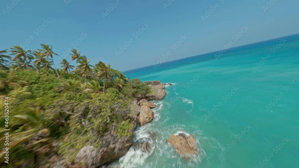 Contrast color on Caribbean coast, Playa Preciosa in Dominican Republic. Aerial extreme fpv Contrast color on Caribbean coast, Playa Preciosa in Dominican Republic. Aerial extreme fpv