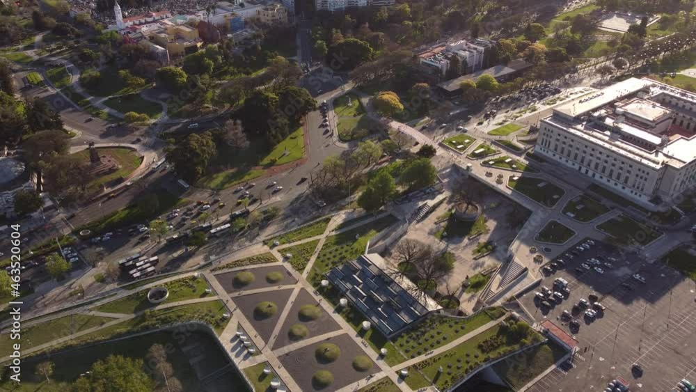Federative Republic of Brazil Park in Buenos Aires at sunset, Argentina. Aerial drone panoramic view Federative Republic of Brazil Park in Buenos Aires at sunset, Argentina. Aerial drone panoramic view