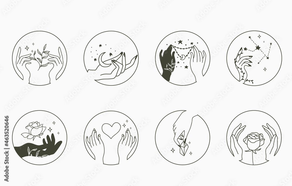 Beauty occult collection with hand,geometric,flower.Vector illustration for icon,sticker,printable and tattoo Beauty occult collection with hand,geometric,flower.Vector illustration for icon,sticker,printable and tattoo