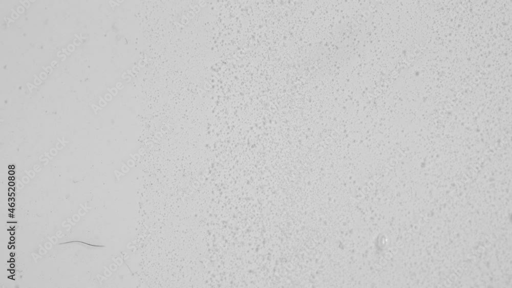 Clear Viscous Fluid With Tiny Bubbles Against White Backdrop. Closeup Clear Viscous Fluid With Tiny Bubbles Against White Backdrop. Closeup