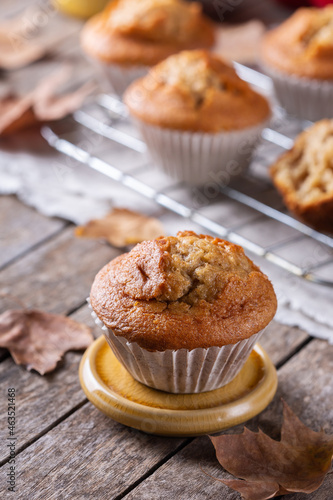 Homemade autumn cakes or muffins with nuts and spices