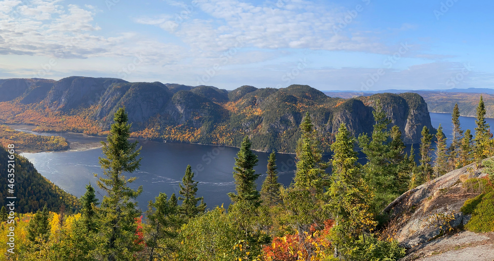 Fototapeta premium Panoramic erial view of Saguenay Fjord in Quebec, Canada