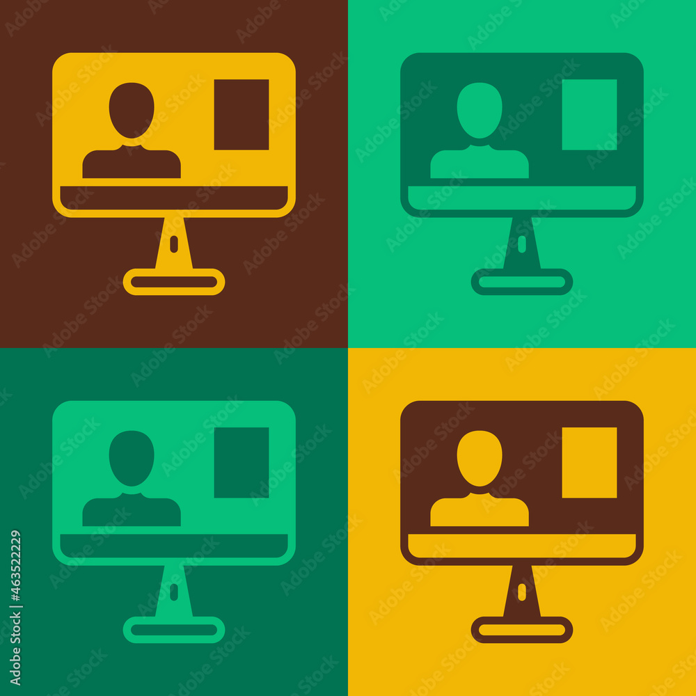 Pop art Online class icon isolated on color background. Online education concept. Vector Pop art Online class icon isolated on color background. Online education concept. Vector