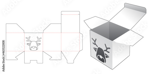 Mini box with reindeer shape window die cut template