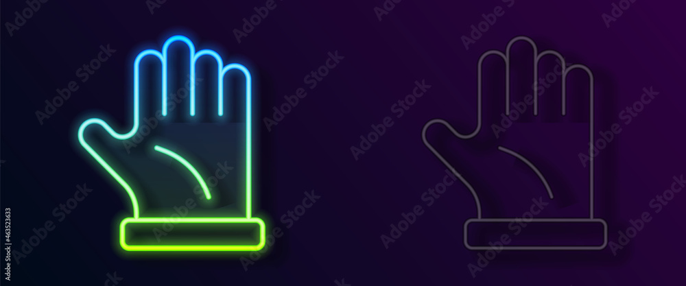 Glowing neon line Beekeeper glove icon isolated on black background. Vector Glowing neon line Beekeeper glove icon isolated on black background. Vector