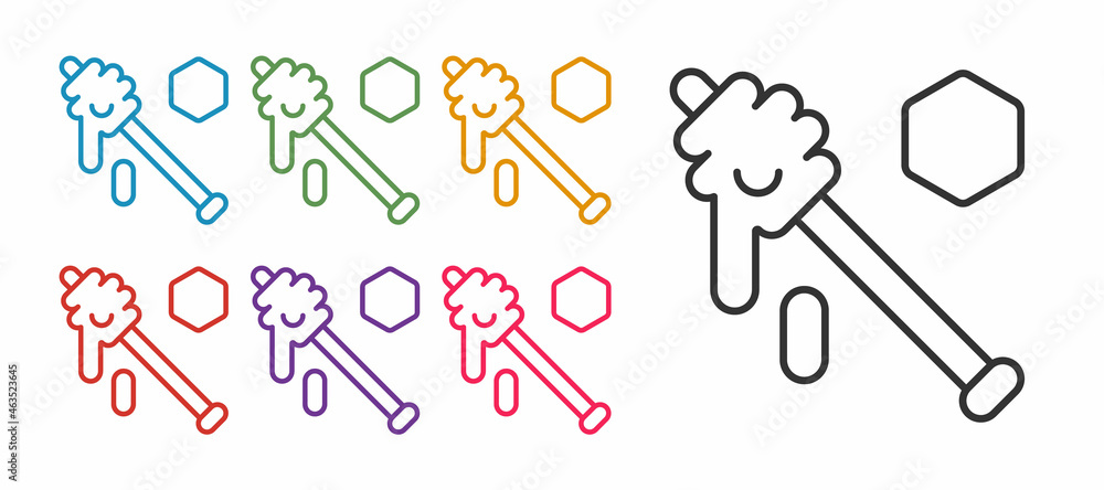Set line Honey dipper stick icon isolated on white background. Honey ladle. Set icons colorful. Vector Set line Honey dipper stick icon isolated on white background. Honey ladle. Set icons colorful. Vector