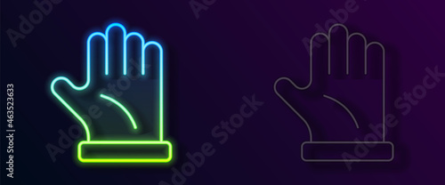 Glowing neon line Beekeeper glove icon isolated on black background. Vector