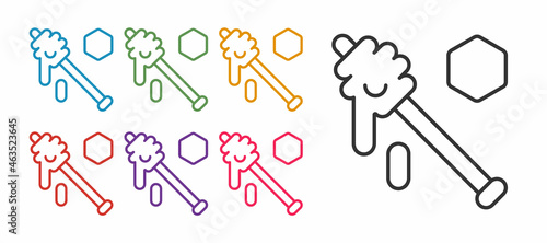 Set line Honey dipper stick icon isolated on white background. Honey ladle. Set icons colorful. Vector