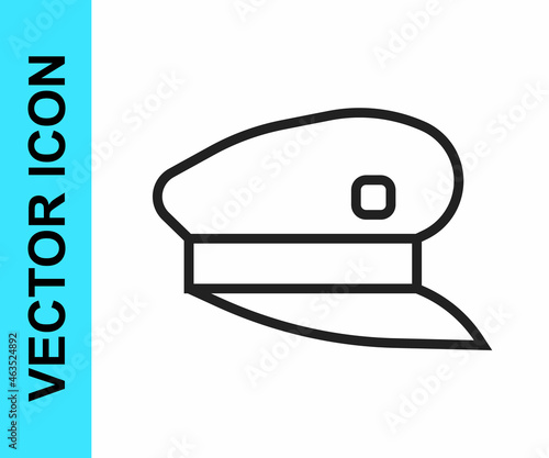 Black line Train driver hat icon isolated on white background. Vector