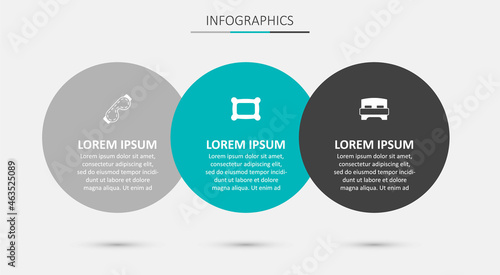 Set Pillow, Eye sleep mask and Big bed. Business infographic template. Vector
