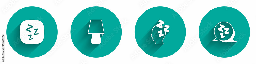 Set Sleepy, Table lamp, Dreams and icon with long shadow. Vector Set Sleepy, Table lamp, Dreams and icon with long shadow. Vector