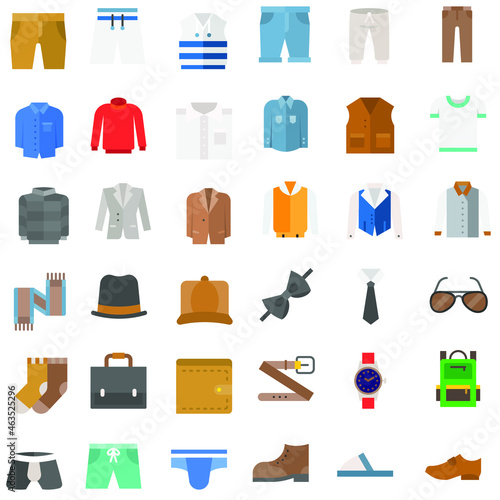 Male clothes and accessories flat vector icon collection set