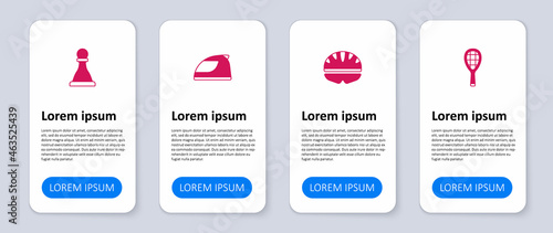 Set Tennis racket, Bicycle helmet, Racing and Chess. Business infographic template. Vector