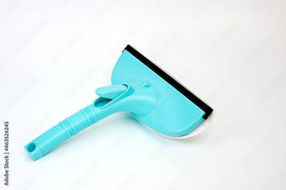 Mop plastic turquoise color for cleaning glass windows, with replaceable cleaning cloth.