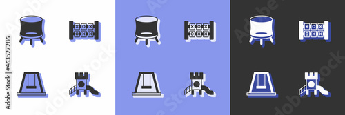 Set Slide playground, Jumping trampoline, Swing for kids and Education logic game icon. Vector
