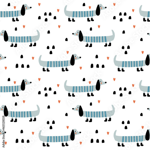 vector seamless pattern with cute dachshund dogs