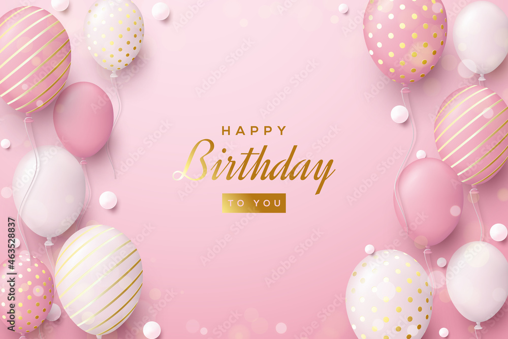 Birthday background with realistic pink balloons Stock Vector | Adobe Stock