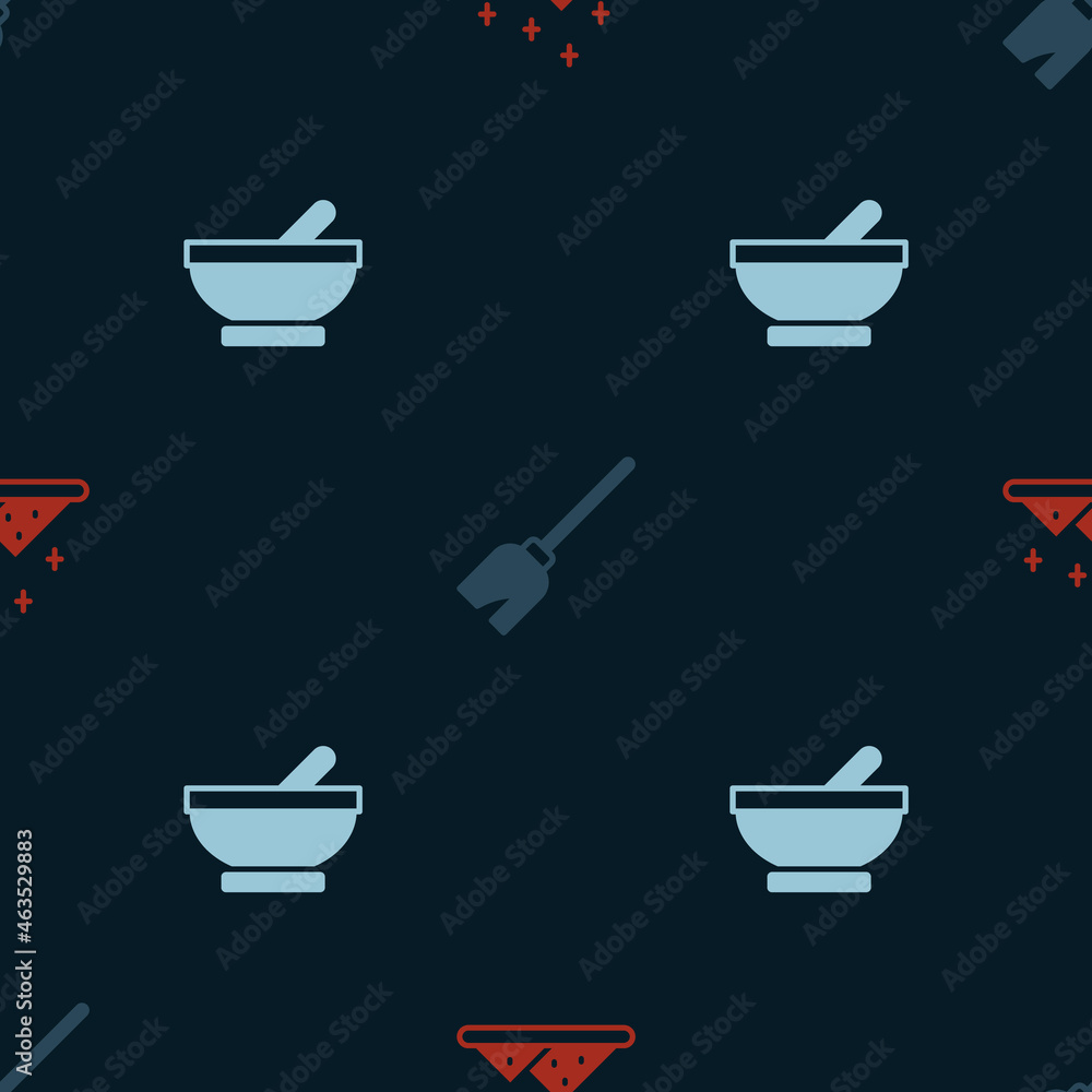Set Magic powder, Witches broom and cauldron on seamless pattern. Vector Set Magic powder, Witches broom and cauldron on seamless pattern. Vector