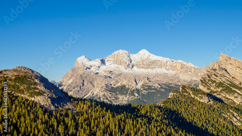 Tofana mountain group with the highest peak Tofana di Rozes. Dolomites Alp Mountains, Belluno Province, Dolomiti Alps, Italy photo