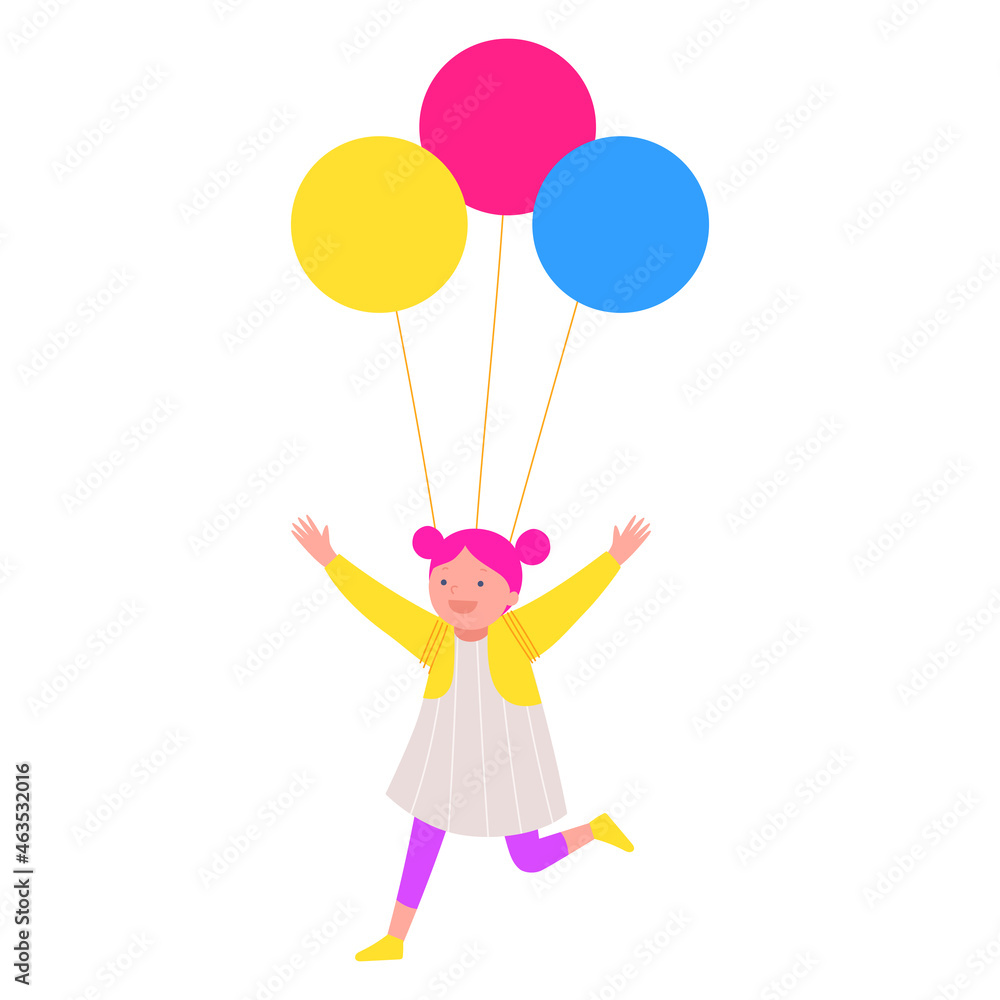 girl character vector with flying balloon girl character vector with flying balloon