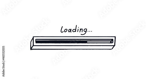 3d doodle loading bar. Hand-drawn 3D progress bar. Black on white concept of web page upload with caption above download status. Vector illustration isolated on white background.