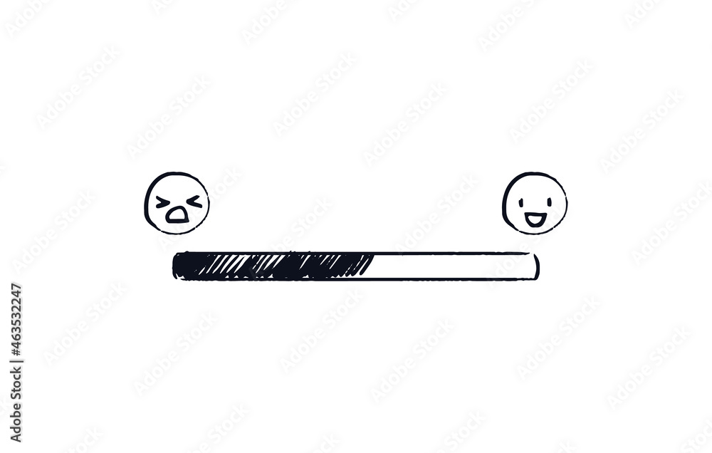 Doodle emoji loading bar. Handdrawn progress bar with upload status