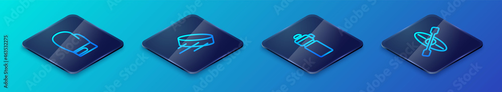 Set Isometric line Fitness shaker, Boxing glove, Kayak and paddle and Hockey puck icon. Vector Set Isometric line Fitness shaker, Boxing glove, Kayak and paddle and Hockey puck icon. Vector