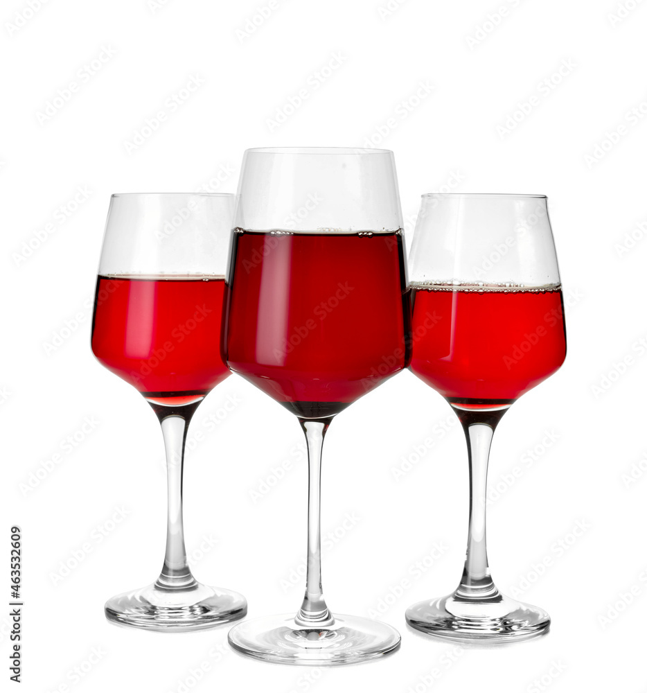Glasses of delicious red wine on white background Glasses of delicious red wine on white background