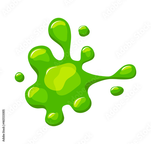 Green slime spill on a white isolated background. Goo blob puddle dripping mucus. Vector cartoon illustration