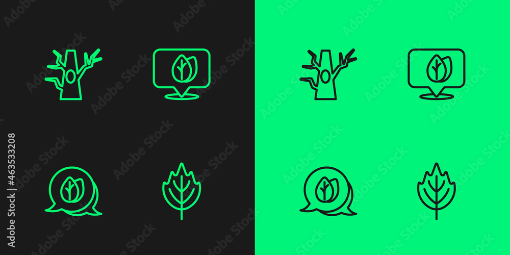 Set line Leaf, Bare tree and Location with leaf icon. Vector Set line Leaf, Bare tree and Location with leaf icon. Vector