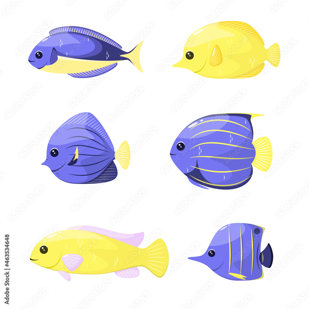 A set of cute fish on a white background. Cartoon style.
A set of cute fish on a white background. Cartoon style.