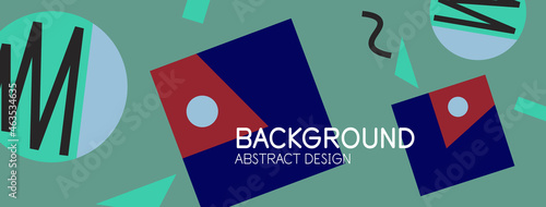 Abstract background. Blocks, lines, triangles, circles composition. Techno or business concept for wallpaper, banner, background, landing page