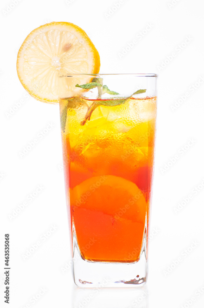 Ice lemon tea isolated over white background Ice lemon tea isolated over white background