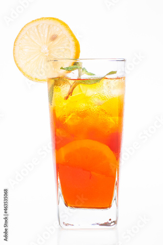 Ice lemon tea isolated over white background 