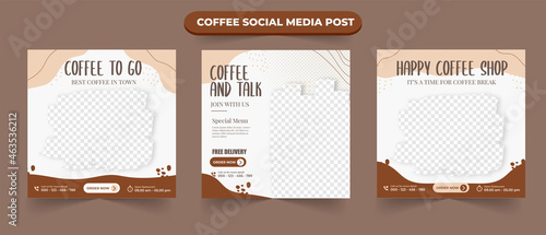 Set of editable coffee shop cafe and menu restaurant promotion for social media post banner flyer square vector template