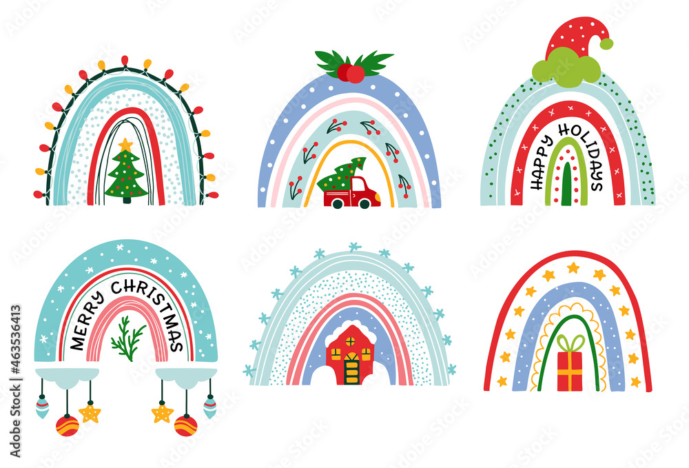 Christmas rainbow vector set xmas Winter pattern Christmas rainbow vector set xmas Winter pattern