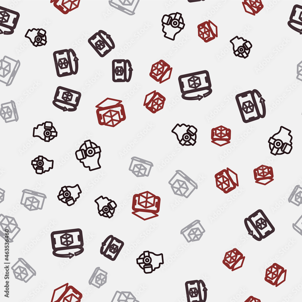 Set line Virtual reality glasses, 3d modeling, and on seamless pattern. Vector Set line Virtual reality glasses, 3d modeling, and on seamless pattern. Vector