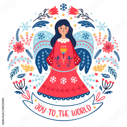 Christmas angel hand drawn vector christian card