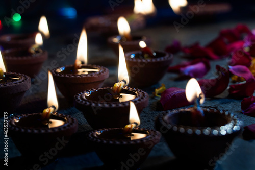 Diwali lights with diyas oil lamps