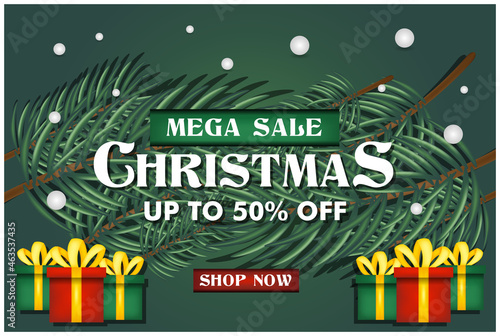 christmas sale banner template with christmas tree background