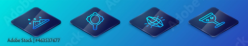 Set Isometric line Magic stone, powder, Medieval goblet and hand mirror icon. Vector