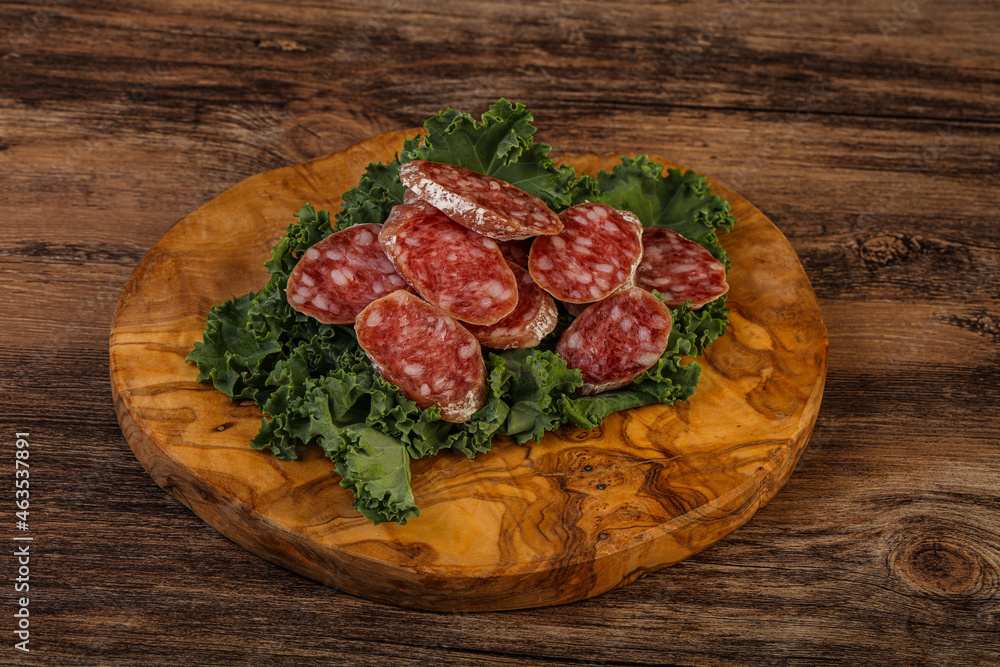 Fototapeta premium Iberian pork Fuet sausage slices