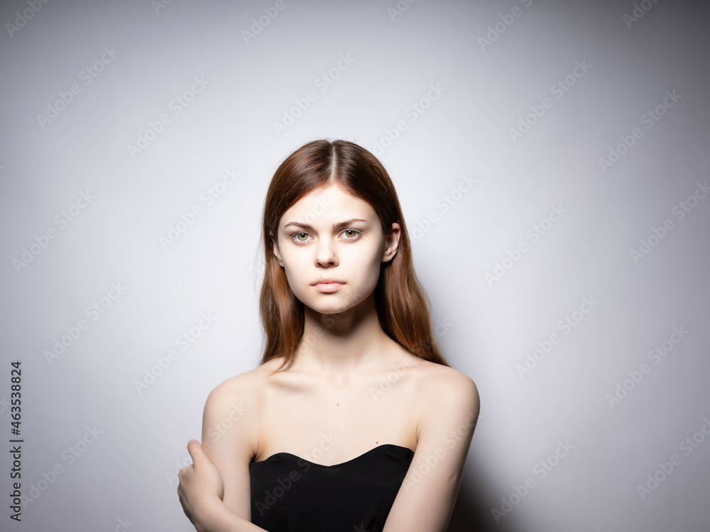 woman red hair naked shoulders posing Lifestyle Studio woman red hair naked shoulders posing Lifestyle Studio