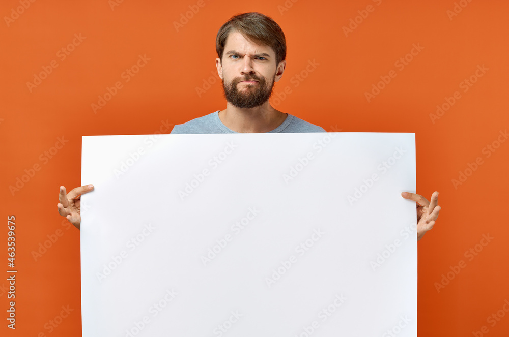 emotional man advertising marketing copy space orange background emotional man advertising marketing copy space orange background