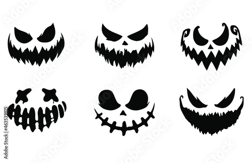 set of black scary faces of halloween pumpkin or ghost  brush stroke smile  vector collection  Premium Vector.