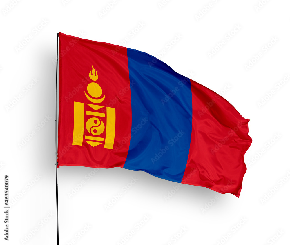 Naklejka premium Mongolia flag isolated on white background. close up waving flag of Mongolia. flag symbols of Mongolia. Concept of Mongolia.