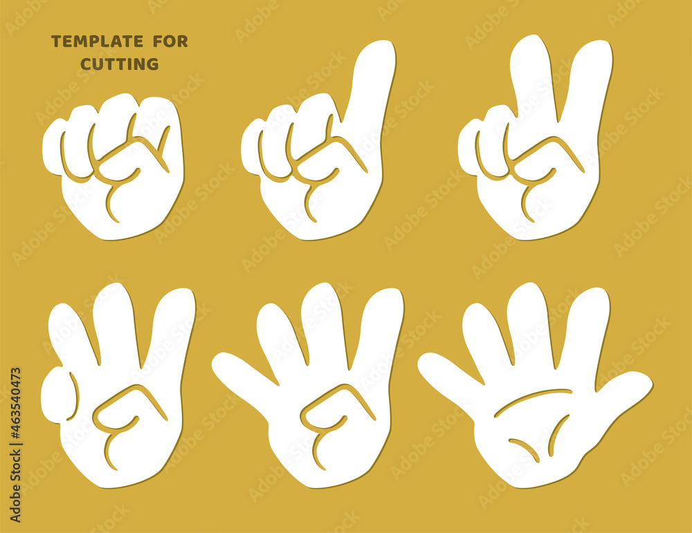 Hands with fingers. Template for laser cutting, wood carving, paper cut. Silhouettes for cutting. Hands with fingers. Template for laser cutting, wood carving, paper cut. Silhouettes for cutting.