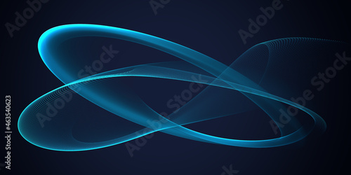 Wave line of flowing particles over dark abstract background, smooth curvy shape shining fluid array. Blended mesh, future technology relaxing wallpaper