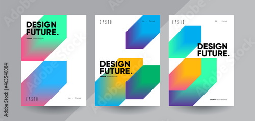 Futuristic Bauhaus brochure covers with gradient shapes. Minimalist design concept. 