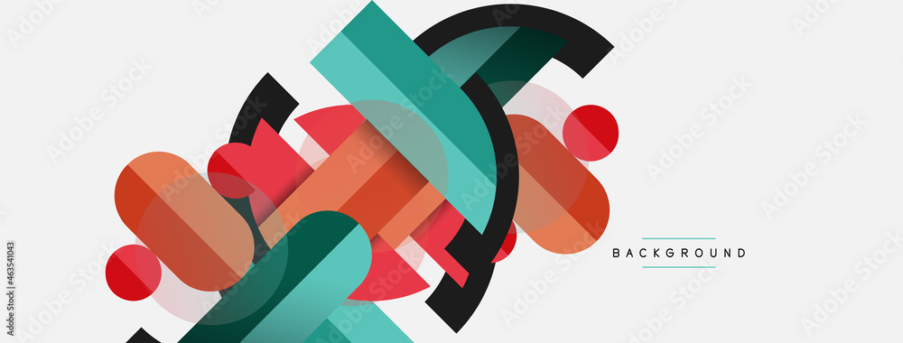 Geometric shapes composition abstract background. Circles lines and rectangles. Vector illustration for wallpaper banner background or landing page Geometric shapes composition abstract background. Circles lines and rectangles. Vector illustration for wallpaper banner background or landing page
